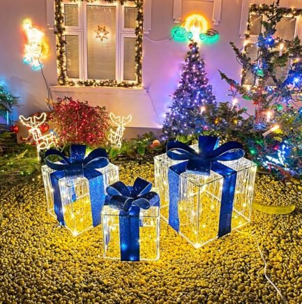 Lighted Christmas Gift Boxes - 3-Piece 140 LED Ornament Set - Image 2