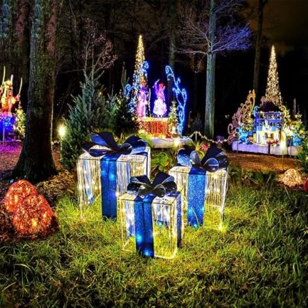 Lighted Christmas Gift Boxes - 3-Piece 140 LED Ornament Set - Image 4