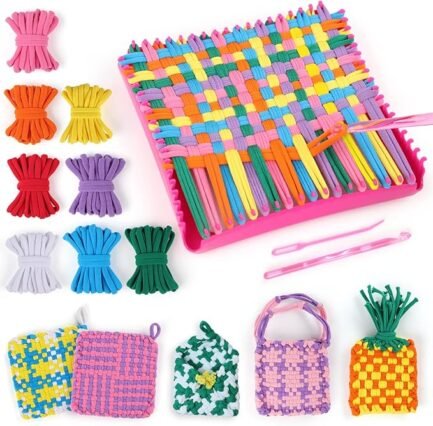 Weaving Loom Kit – 7" Potholder Craft Set for Kids & Beginners, Makes 6 Designs