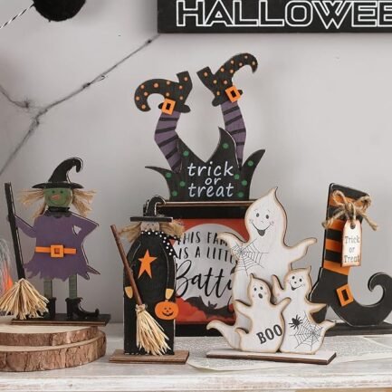 Halloween Wooden Decor Set - 5-Piece Tabletop Centerpieces