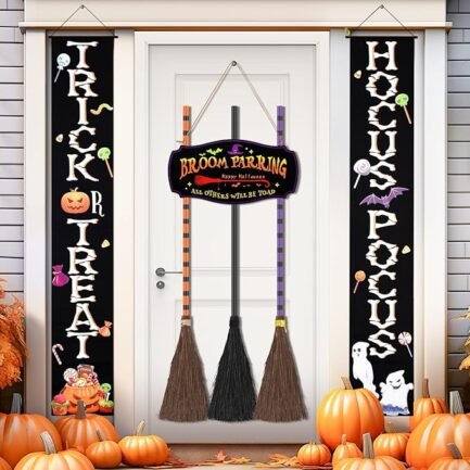 Halloween Broom Decor - Wooden Witches Broom Set for Indoor/Outdoor Use
