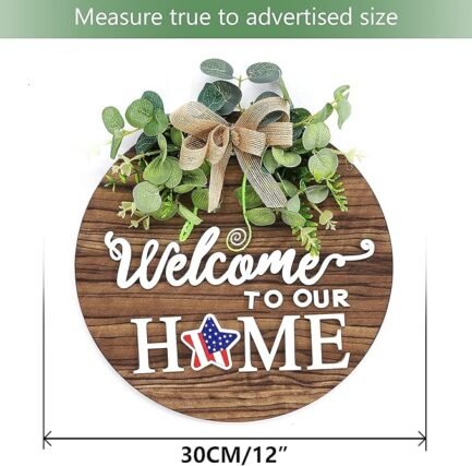 Interchangeable Welcome Sign – Rustic Round Wood Wreath for All Seasons & Holidays - Image 2