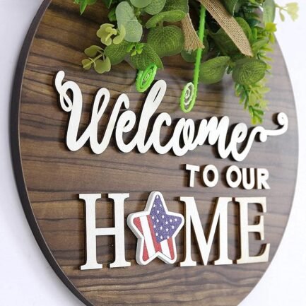 Interchangeable Welcome Sign – Rustic Round Wood Wreath for All Seasons & Holidays - Image 3