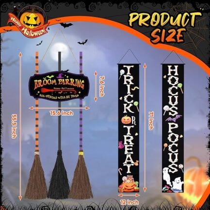 Halloween Broom Decor - Wooden Witches Broom Set for Indoor/Outdoor Use - Image 2