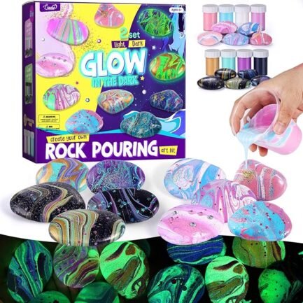 Rock Painting Kit – 2-in-1 Glow & Pour Art Set for Kids Ages 6-12