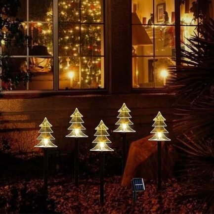 Solar Pathway Lights – Set of 5 Waterproof LED Christmas Stakes for Yard and Walkway Decor (Warm White) - Image 3