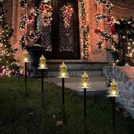 Solar Pathway Lights – Set of 5 Waterproof LED Christmas Stakes for Yard and Walkway Decor (Warm White) - Image 2
