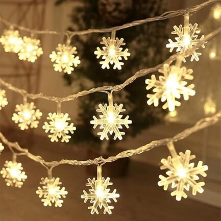 Snowflake String Lights – 20 Ft Battery-Operated LED Fairy Lights for Indoor/Outdoor Christmas Decor (Warm White)
