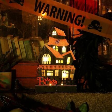 Wooden Boo Haunted House Decoration - Lighted Halloween Sign - Image 4