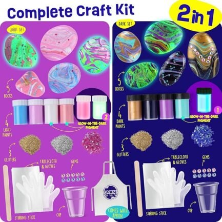 Rock Painting Kit – 2-in-1 Glow & Pour Art Set for Kids Ages 6-12 - Image 3