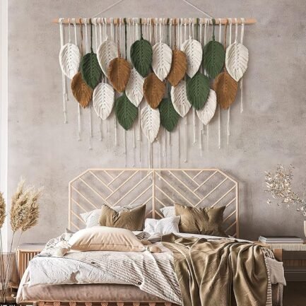 Boho Leaf & Feather Tapestry - Handmade Macrame Wall Art for Living Room & Bedroom - Image 2