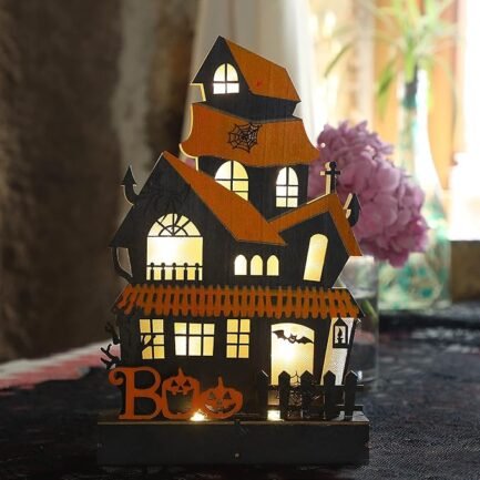 Wooden Boo Haunted House Decoration - Lighted Halloween Sign - Image 3