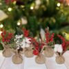 Mini Christmas Tree Decorations – 6-Piece Set of 8" Artificial Trees with Berries and Pine Cones for Tabletop Centerpieces - Image 2