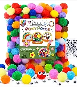 [400 pcs] – 300 Pieces 1 Inch Assorted Pompoms with 100pieces Wiggle Eyes Multicolor Arts and Crafts