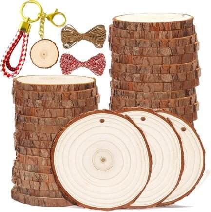 Wood Slices 30 Pcs 3.5-4.0 inch Natural Rounds Unfinished Wooden Circles Christmas Wood Ornaments