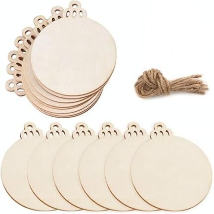 PartyTalk 30pcs Round Wooden Discs with Holes, 3" Unfinished Predrilled Natural Wood Slices
