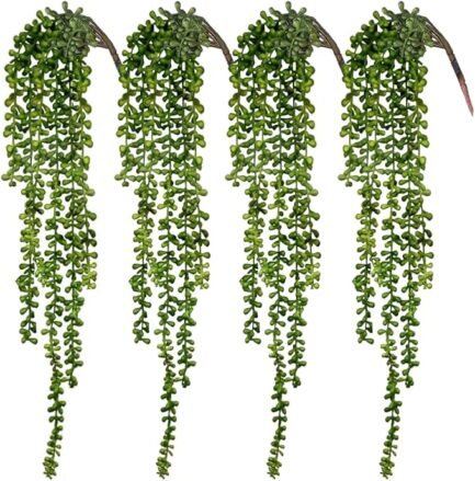 Fake Hanging Plants, String of Pearls Plant Artificial Hanging Succulents Greenery Wall Backdrop Decor