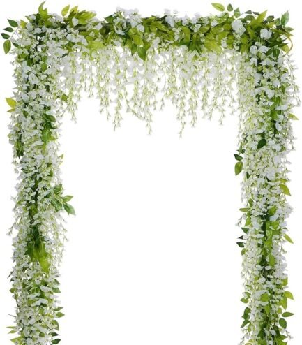Wisteria Artificial Flowers Garland, 4Pcs Total 28.8ft White