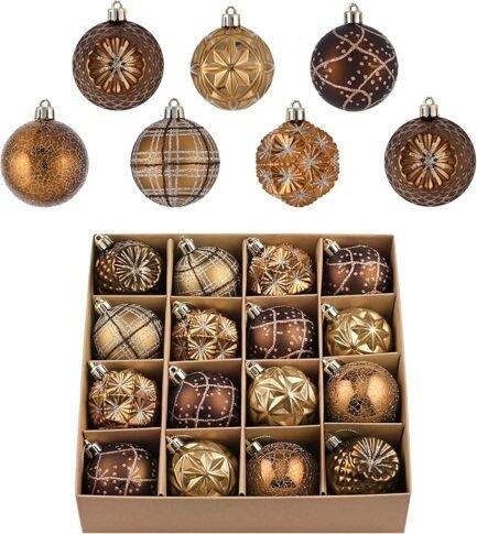 Fall Ornaments for Christmas Trees, 16ct Bronze Copper Brown Gold Shatterproof Fall Christmas Tree
