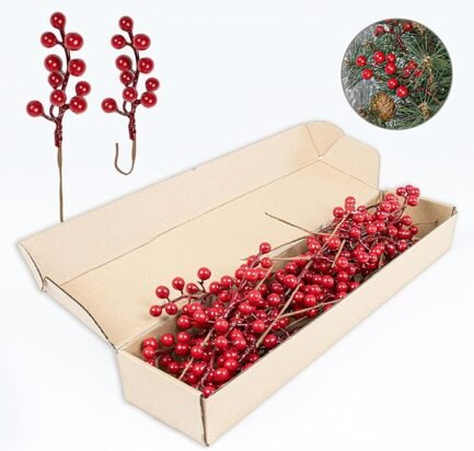 32 Pack Christmas Tree Decorations, Artificial Red Berry Stems 6.5inch