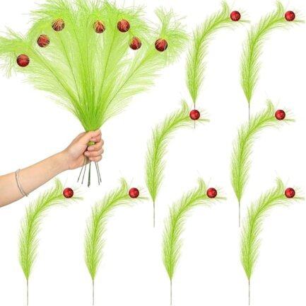 Christmas Tree Topper 17'' Red Green Curly Stems Lime Green Curly Xmas Tree Pick Elf