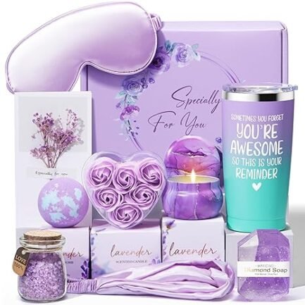 Birthday Gifts for Women Friendship, Lavender Relaxing Spa Gifts Basket for Women Self Care Gifts