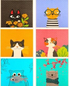 6 Pieces Cat Designs Kitchen Dishcloth Mixed Kitchen Fast Dry Cleaning Cloths