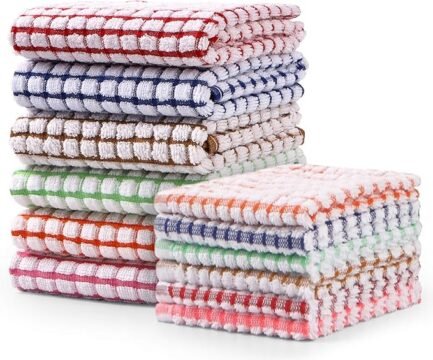 Kitchen Towels and Dishcloths Set, 16 x 25 12 12, Set of Bulk