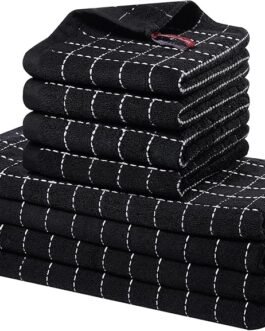 Kitchen Towels and Dishcloths Set, 12 x 12 and 13 x 28 Inches, Set of 8 Bulk