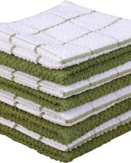 Terry Dish Cloths Set of 8 Highly Absorbent Super Soft Quick Drying 12×12 Inch Dishcloths for Kitchen
