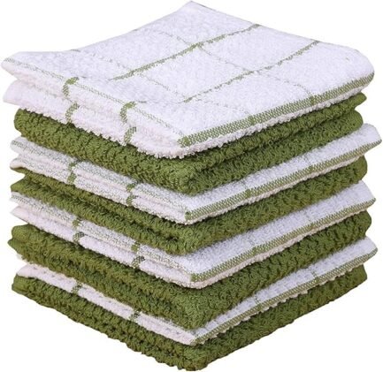 Terry Dish Cloths Set of 8 Highly Absorbent Super Soft Quick Drying 12x12 Inch Dishcloths for Kitchen