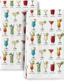Cocktails Kitchen Towels and Dishcloths Sets,Bar Dish Towels for Kitchen Drying, Absorbent Dish Cloths