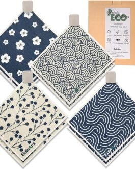Swedish Dishcloths for Kitchen, 8 Pack Japanese Pattern Reusable Paper Towels with Clips