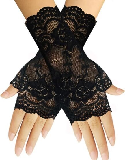 Women Short Lace Gloves Sunblock Fingerless Bridal Wrist Gloves Opera Evening Wedding Tea Party