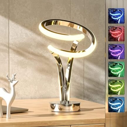 Modern Spiral RGB Table Lamp, Touch Dimmable LED Nightstand Lamp