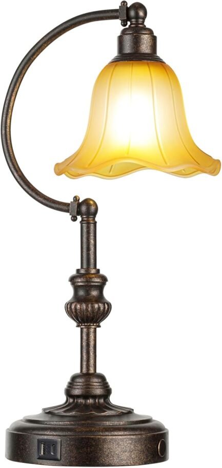Touch Farmhouse Table Lamp for Living Room, 3-Way Dimmable Rustic Nightstand Lamp with USB A+C Ports
