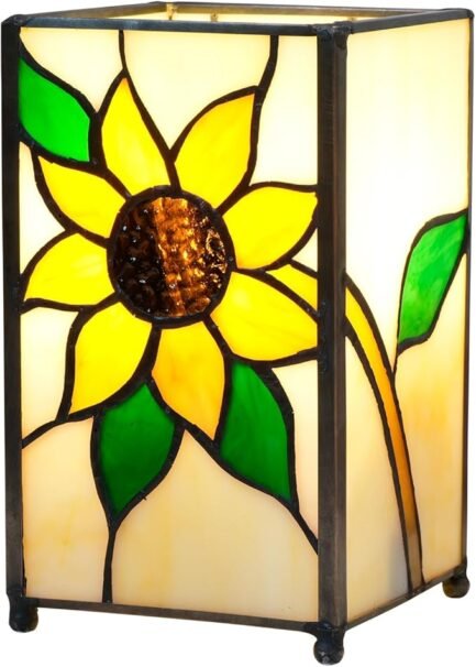 Sunflower Bedside Table Lamp - Modern Small Lamp for Bedroom Living Room Nightstand, Stained Glass Lamp Shade