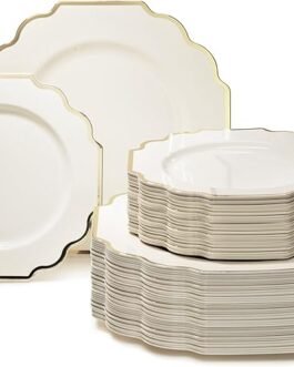 120 Plates Pack,(60 Guests) Heavyweight Wedding Party Disposable Plastic Plates Set -60 x 10.5”