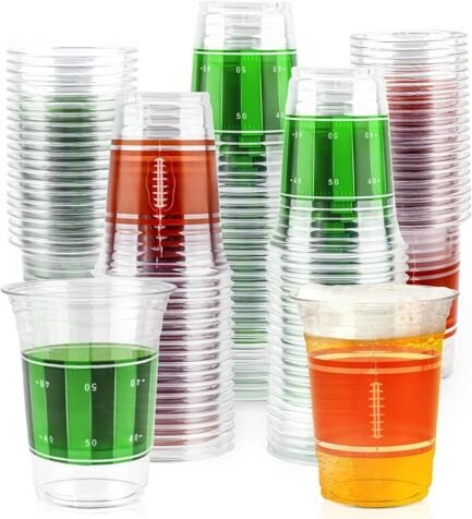 Football Cups, 100 Pack 12 oz Football Disposable Cups Football Plastic Cups
