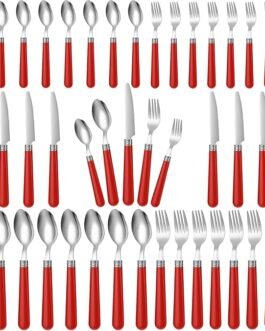 40 Pcs Handle Silverware Stainless Steel Sets for 8 Flatware Cutlery with Colored Handles