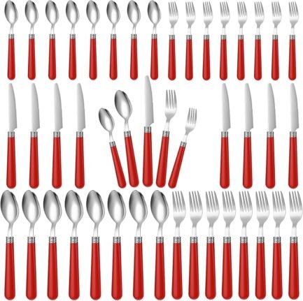 40 Pcs Handle Silverware Stainless Steel Sets for 8 Flatware Cutlery with Colored Handles