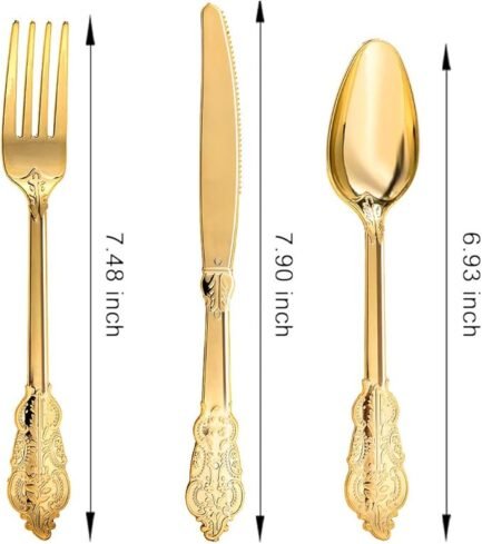 300pcs Gold Plastic Silverware Dinnerware Flatware - Image 5