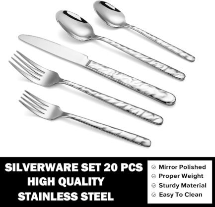 Silverware Set of 20 Stainless Steel Flatware Set Heavy Duty Cutlery Set for 4 - Image 5