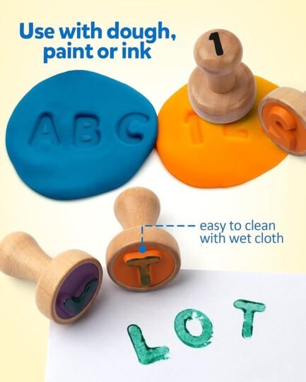 Wooden Alphabet Number Stamp Flashcard, ABC Spelling Letter Stampers and Mathematics Learning Number - Image 5
