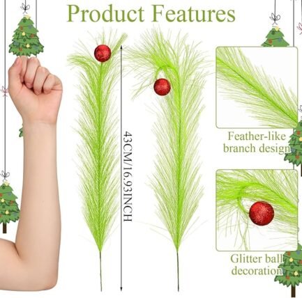 Christmas Tree Topper 17'' Red Green Curly Stems Lime Green Curly Xmas Tree Pick Elf - Image 5