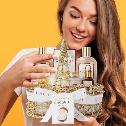 Perfumes Coconut Spa Gift Baskets Set for Women Men Bath and Body Gift Basket Spa Bath Gift Sets - Image 4