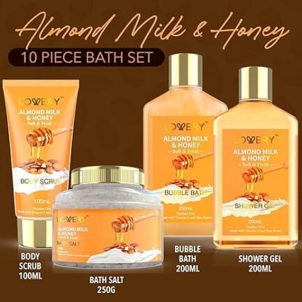 Gift Basket for Women - 10 Pc Almond Milk & Honey Beauty & Personal Care Set - Image 5