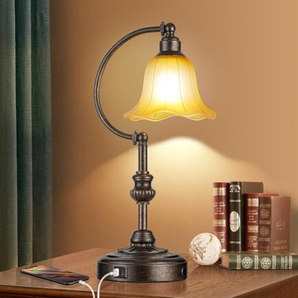Touch Farmhouse Table Lamp for Living Room, 3-Way Dimmable Rustic Nightstand Lamp with USB A+C Ports - Image 5