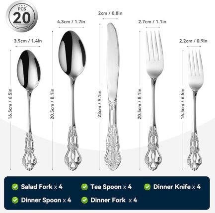 Silverware Set Service for 4, 20-Piece Premium Stainless Steel Flatware - Image 5