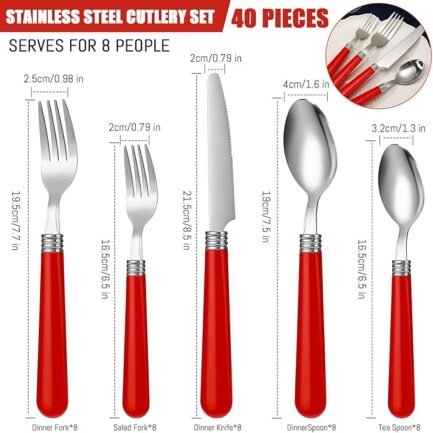 40 Pcs Handle Silverware Stainless Steel Sets for 8 Flatware Cutlery with Colored Handles - Image 5